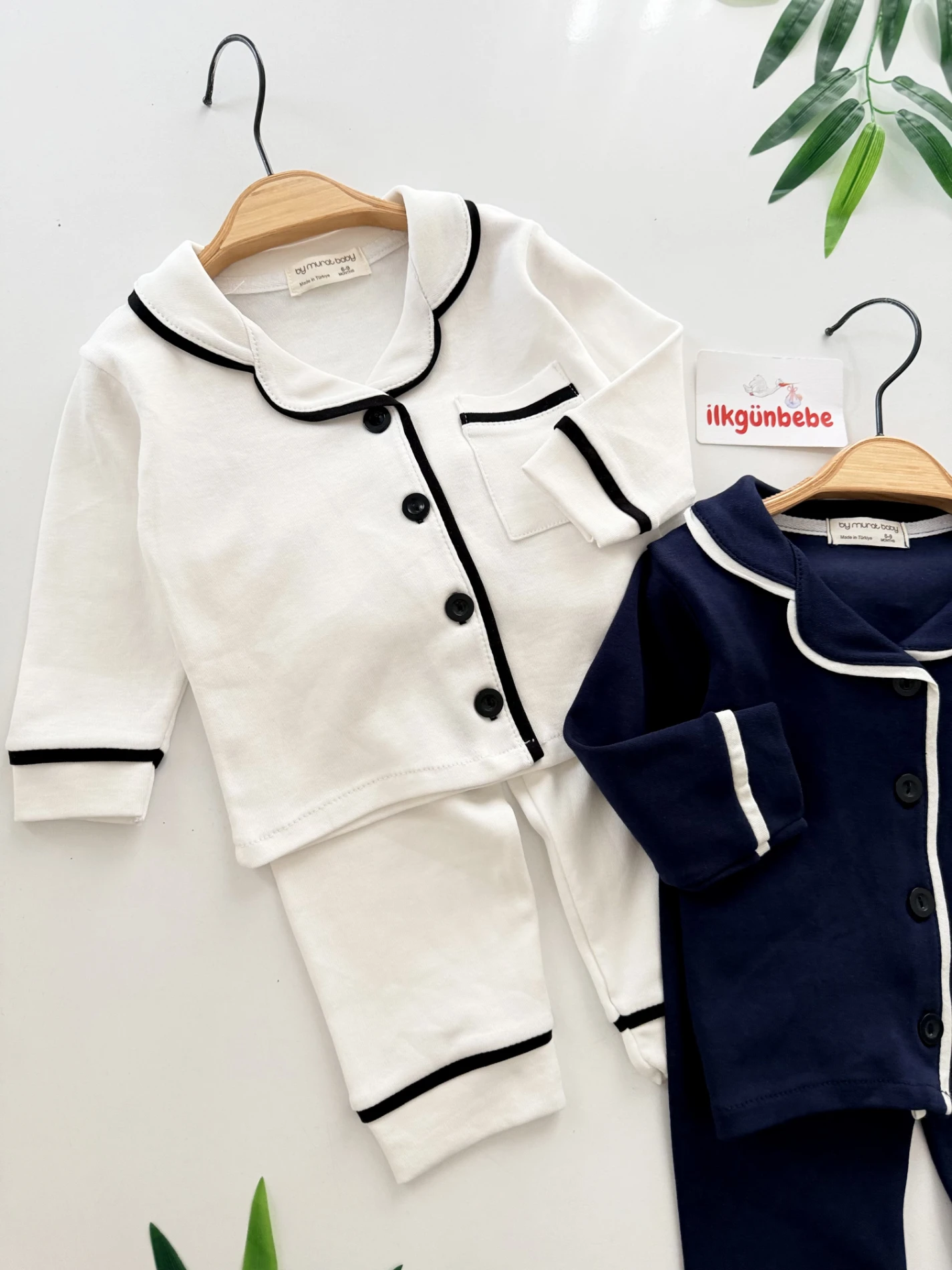  Düğmeli %100 Pamuk Bebe Yaka Pijama Takımı