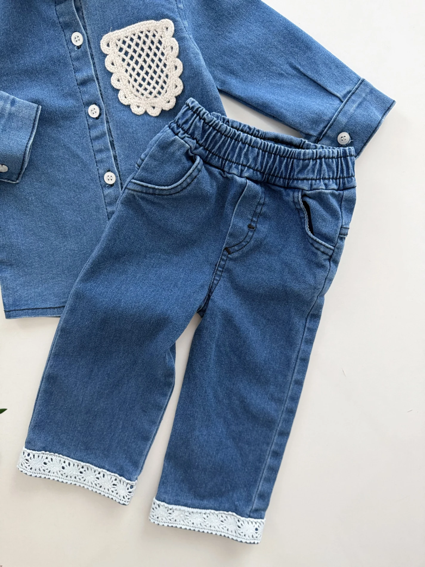 Likralı Esnek Premium Kalite Dantel Detaylı Kot Takım