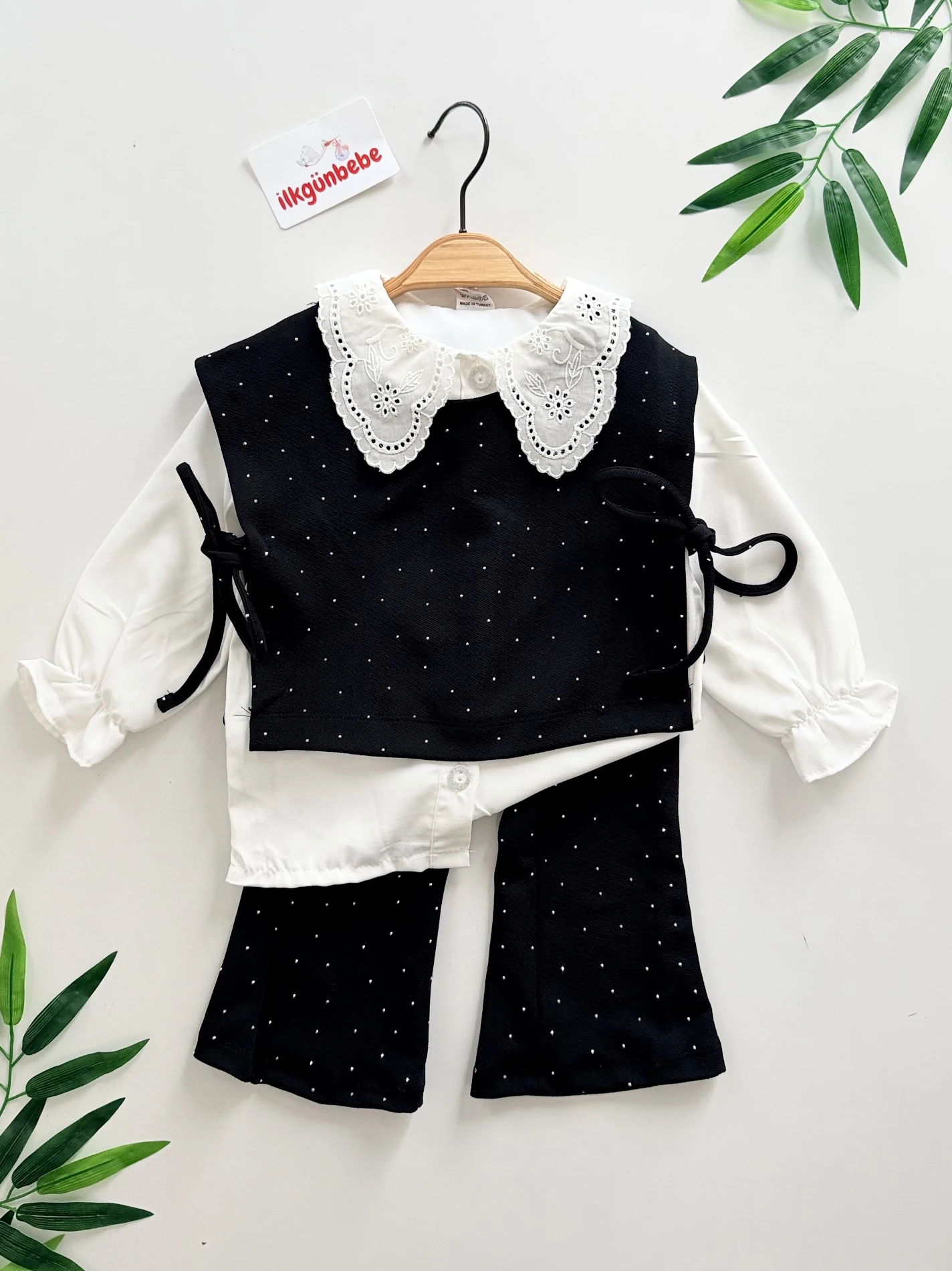 Parıltılı Taşlı Süveterli İspanyol Pantalonlu 3’lü Takım