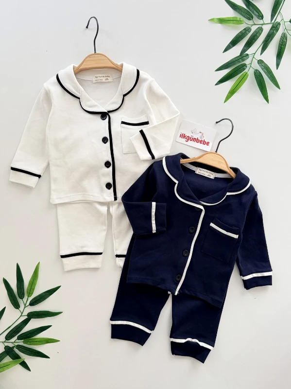  Düğmeli %100 Pamuk Bebe Yaka Pijama Takımı