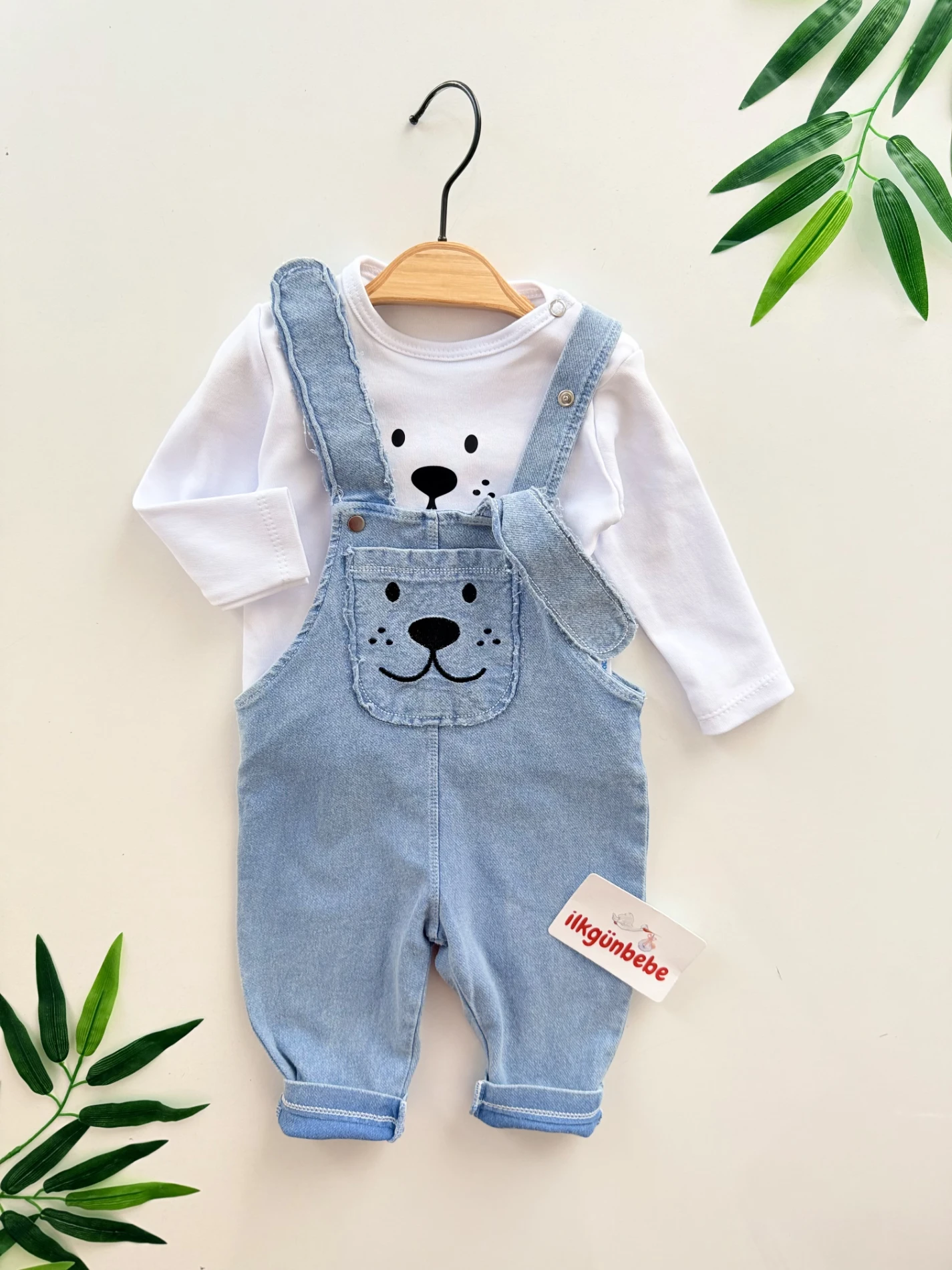 Sevimli Köpüş Kulaklı  Likralı Esnek Kumaş 2’li Salopet Takım