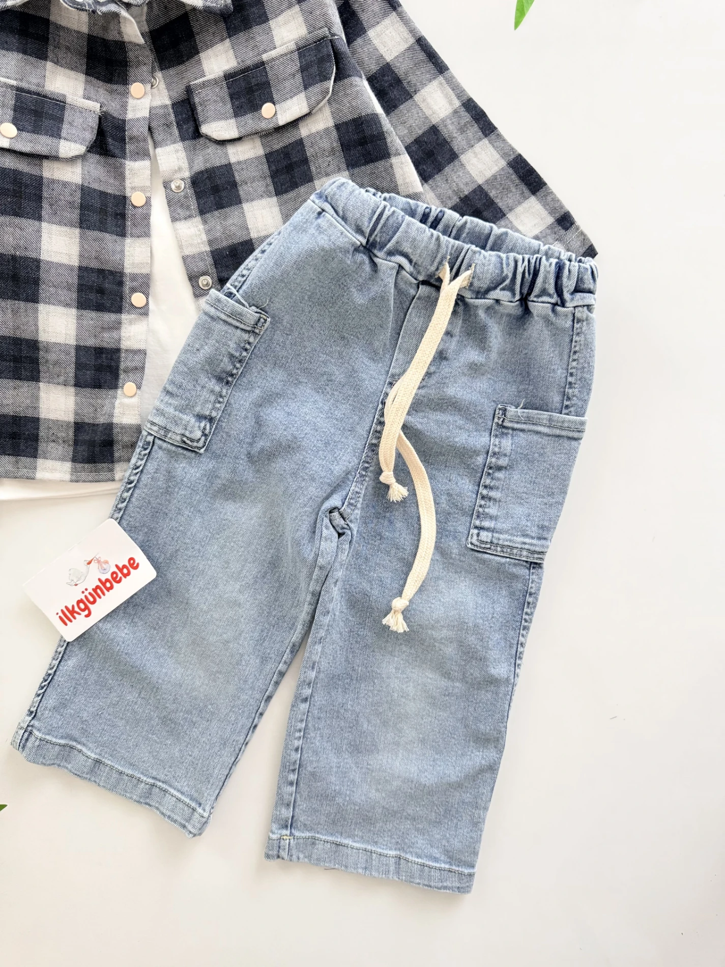 Ekose Oduncu Gömlekli Sweatli Kot Pantalonlu Premium Takım