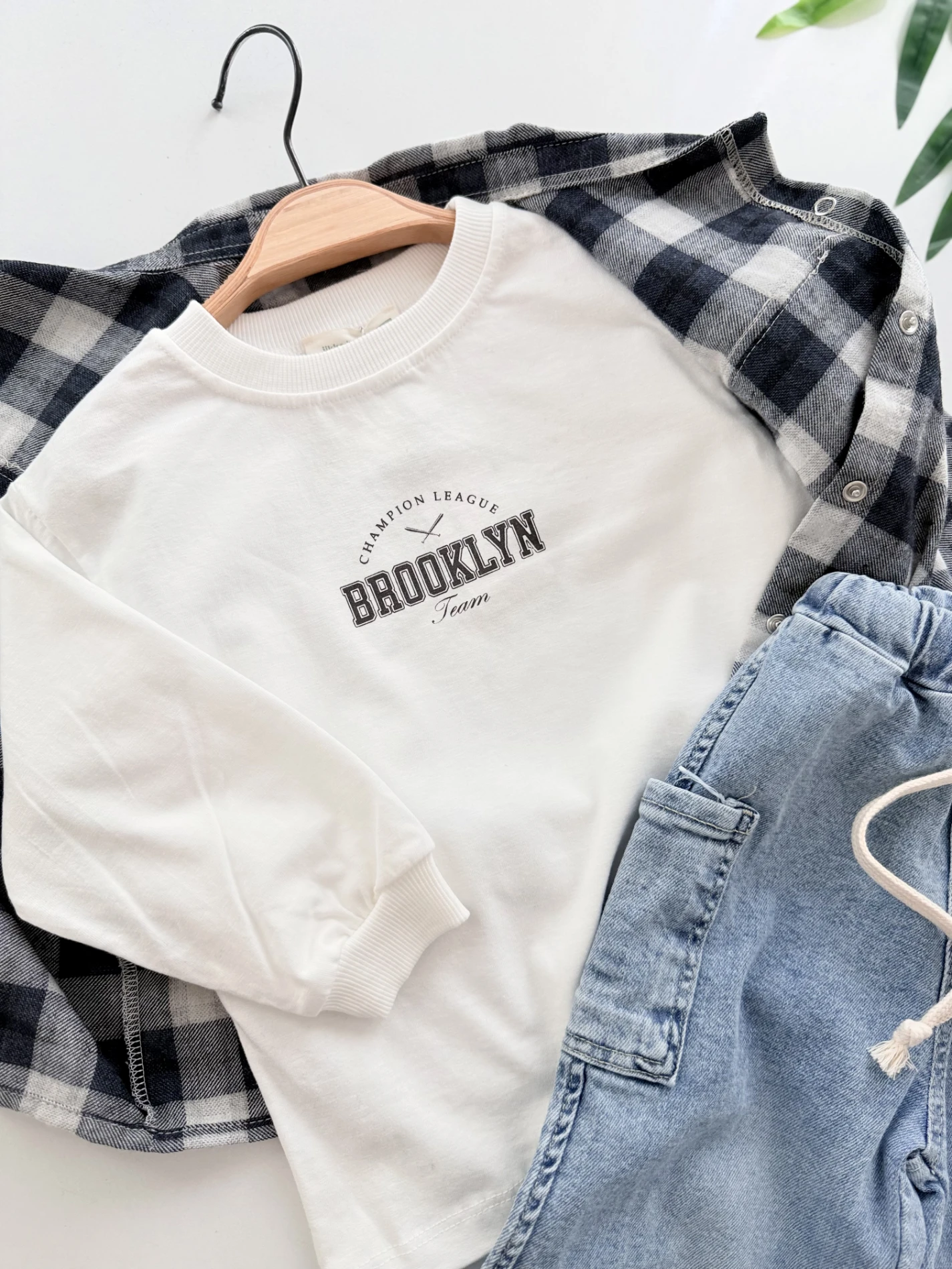 Ekose Oduncu Gömlekli Sweatli Kot Pantalonlu Premium Takım