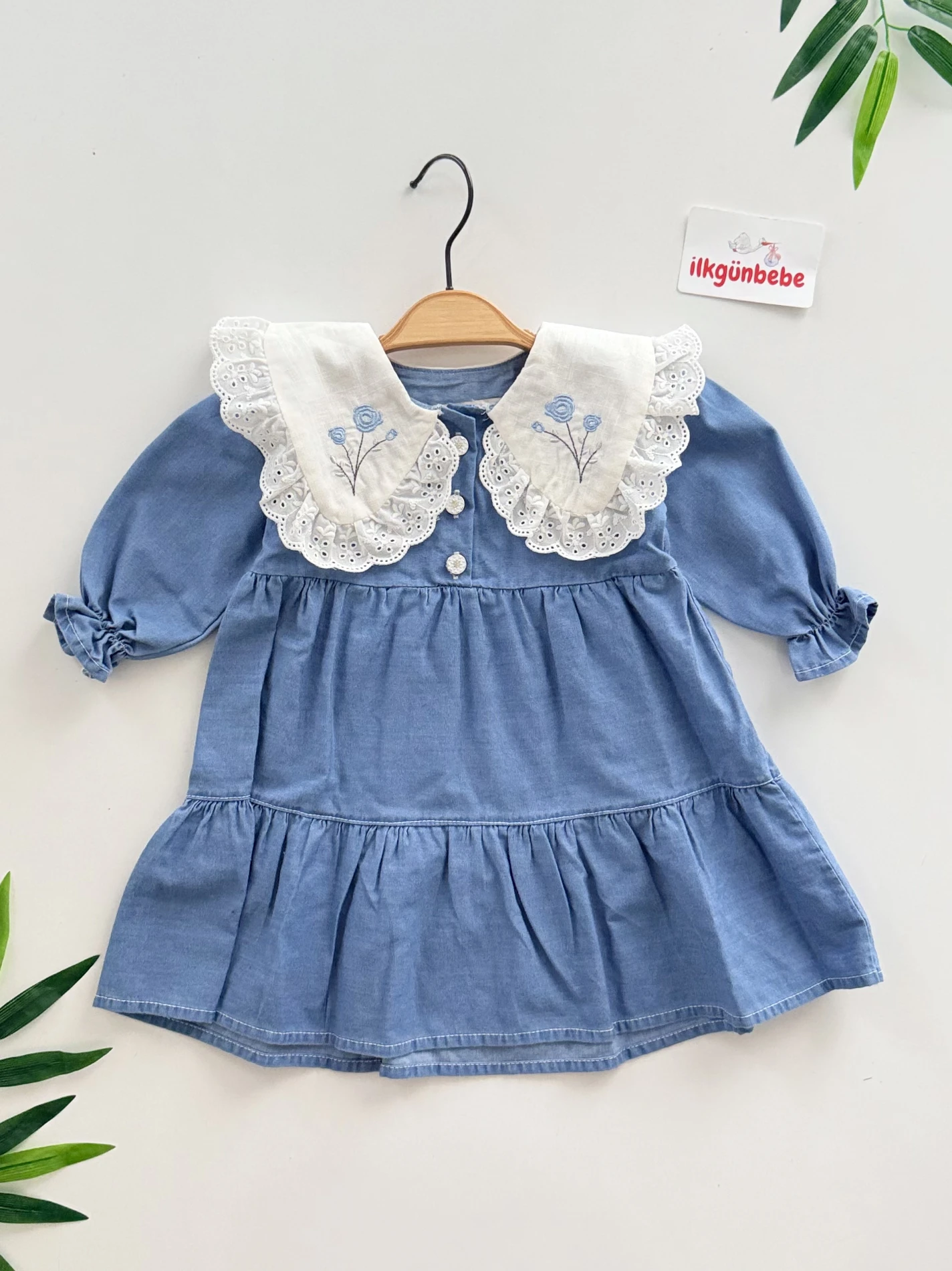 Fisto Yaka Likralı Kot Kumaş Elbise