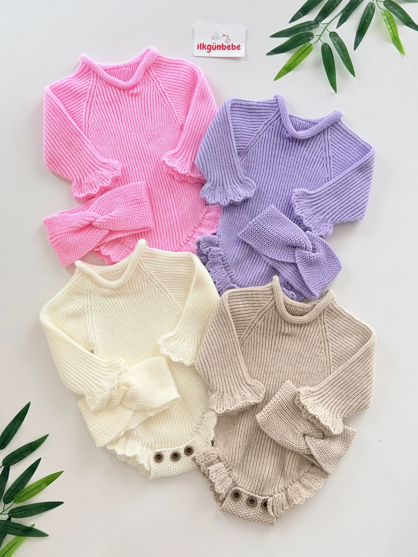 Selanik Örgüsü Triko Romper Body Bandana Set