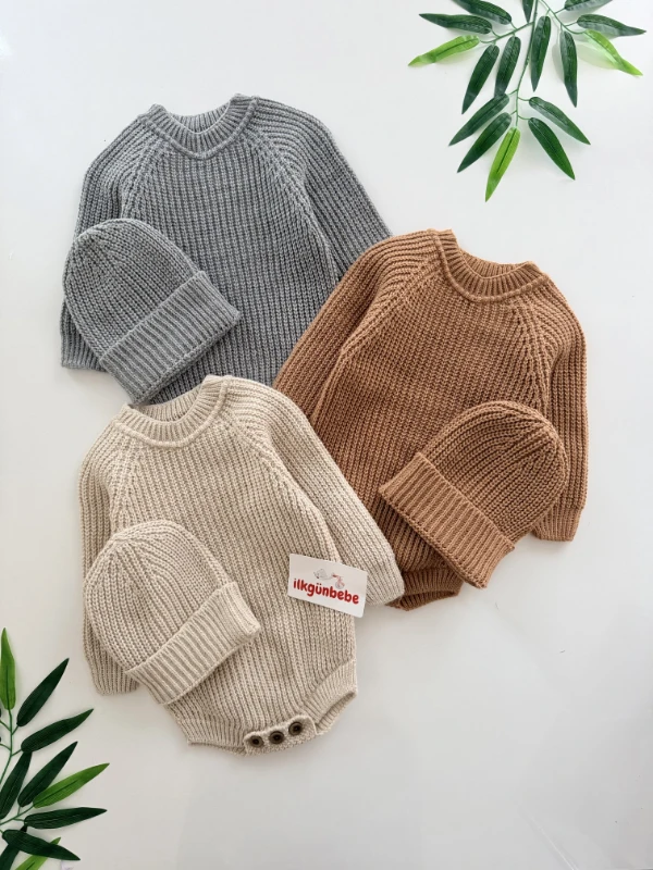 Selanik Örgüsü Triko  Body Şapka Set