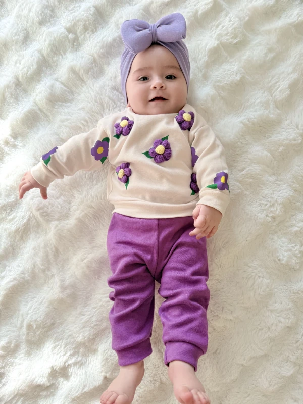 Çiçek Kabartma Nakışlı %100 Pamuk 2’li Takım