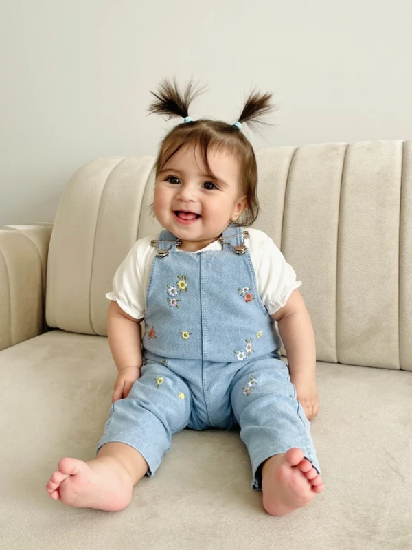 Minik Çiçek  Nakışlı Örme Yumuşacık Likralı Esnek Kumaşlı Salopetli 2’li Premium Kalite Set