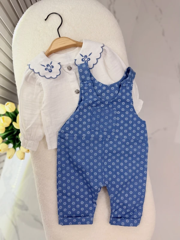 Çan Çiçeği Nakışlı Premium Kalite Gömlek Salopet Set