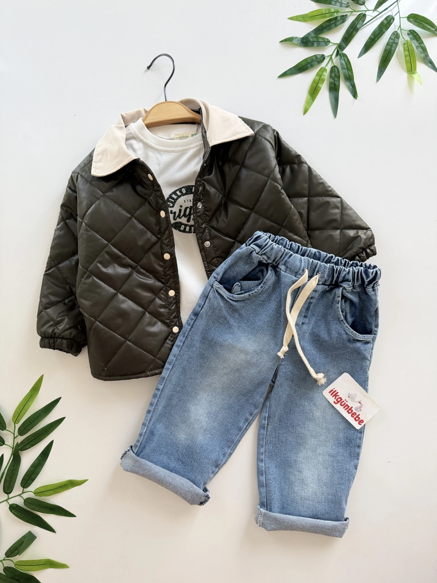 Kapitone Ceketli Kot Pantalonlu 3’lü Takım