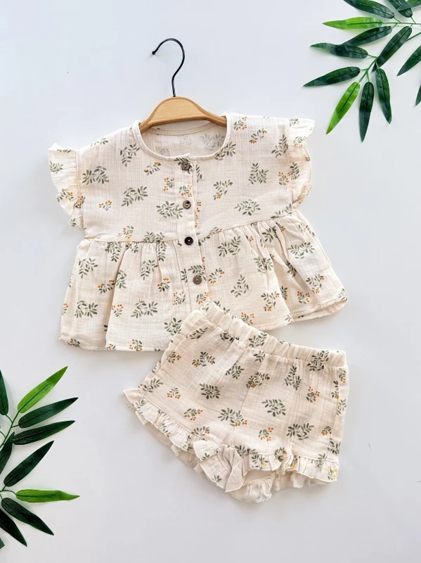 Natural Müslin Detaylı   Yazlık Takım