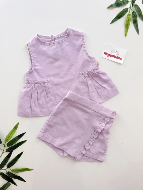 Keten Kumaş Şort Etekli 2’li Takım