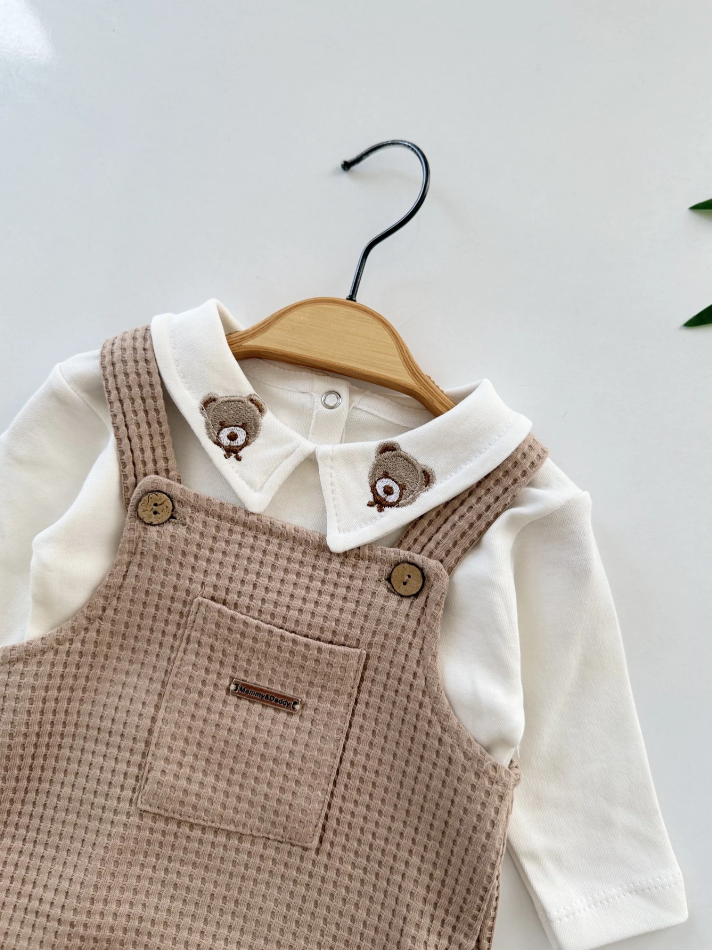 Teddy Yaka Nakışlı Badi & Salopet Set