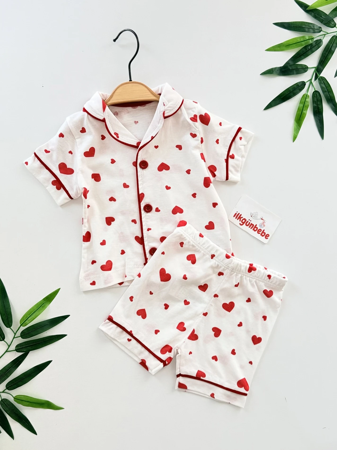 Minik Kalp Desenli Bebe Yakalı 2’li Pijama Takımı