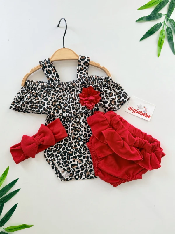 Leopar Çiçek Detaylı Yazlık 3’lü Takım