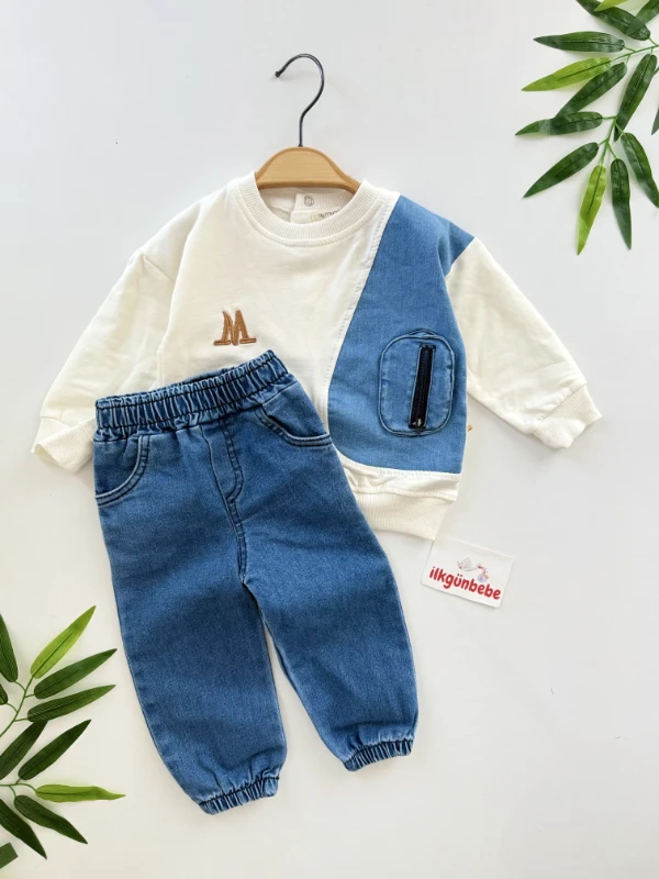 Cep Fermuarlı Denim Kot 2’li Takım