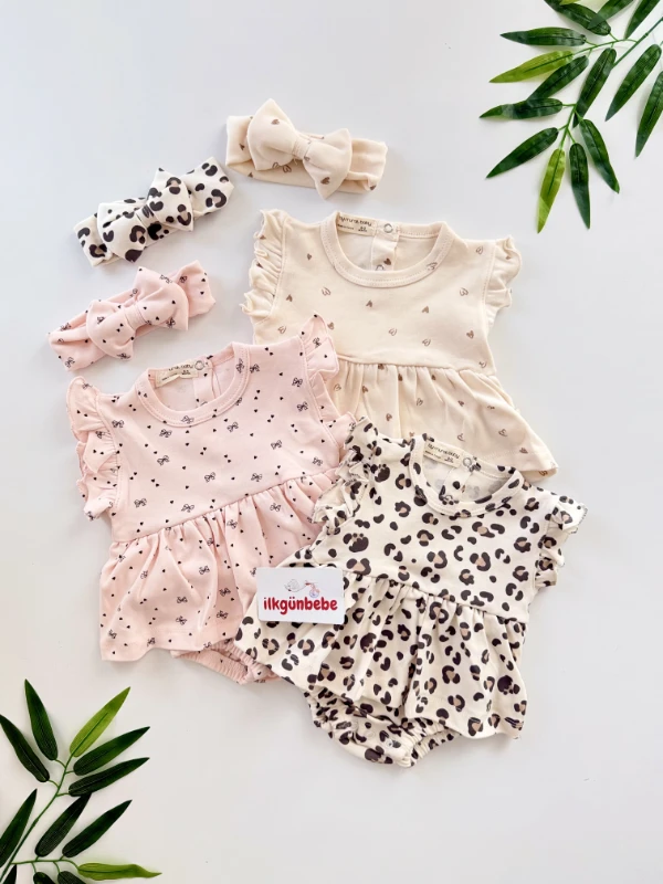 Alice 3’lü Bandanalı Romper Yazlık Set