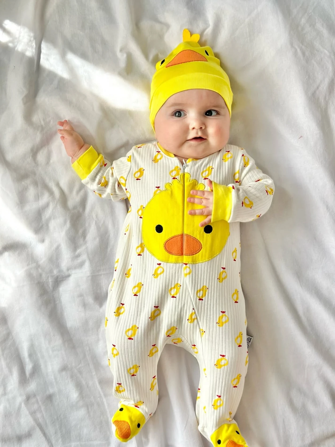 Civciv Desenli Ayaklı Şapkalı Unısex Mevsimlik Tulum