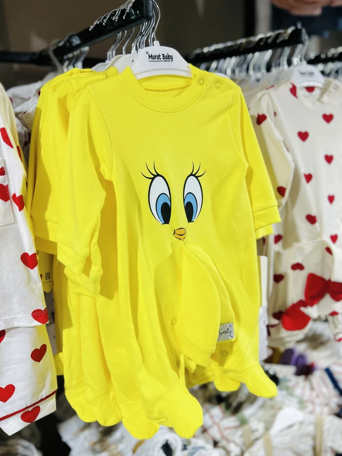 Tweety desenli %100 Pamuk Şapkalı Unisex Tulum Set