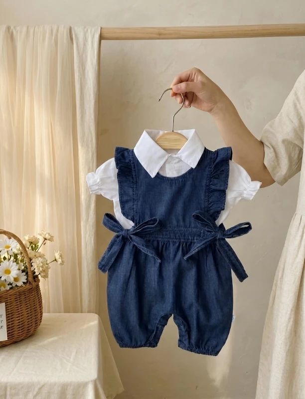 Pera Yandan Bağlamalı Tulumlu Keten Gömlekli Yazlık Set