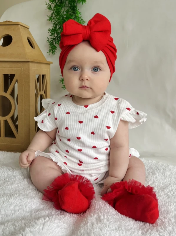 Minik Kalp Desenli Fırfır Detaylı 2’li Takım