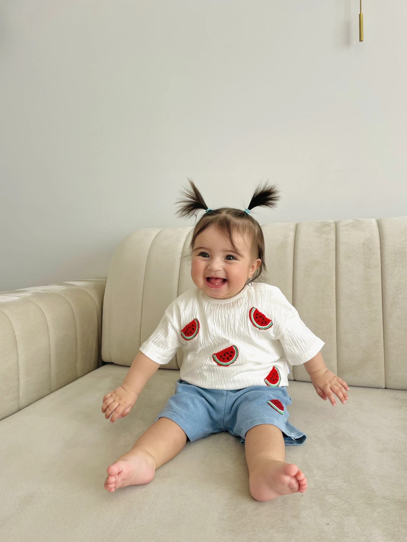 Karpuz  Nakışlı Bürümcük Kumaş Tişörtlü %100 Pamuk Likralı Esnek Kumaş 2’li Takım