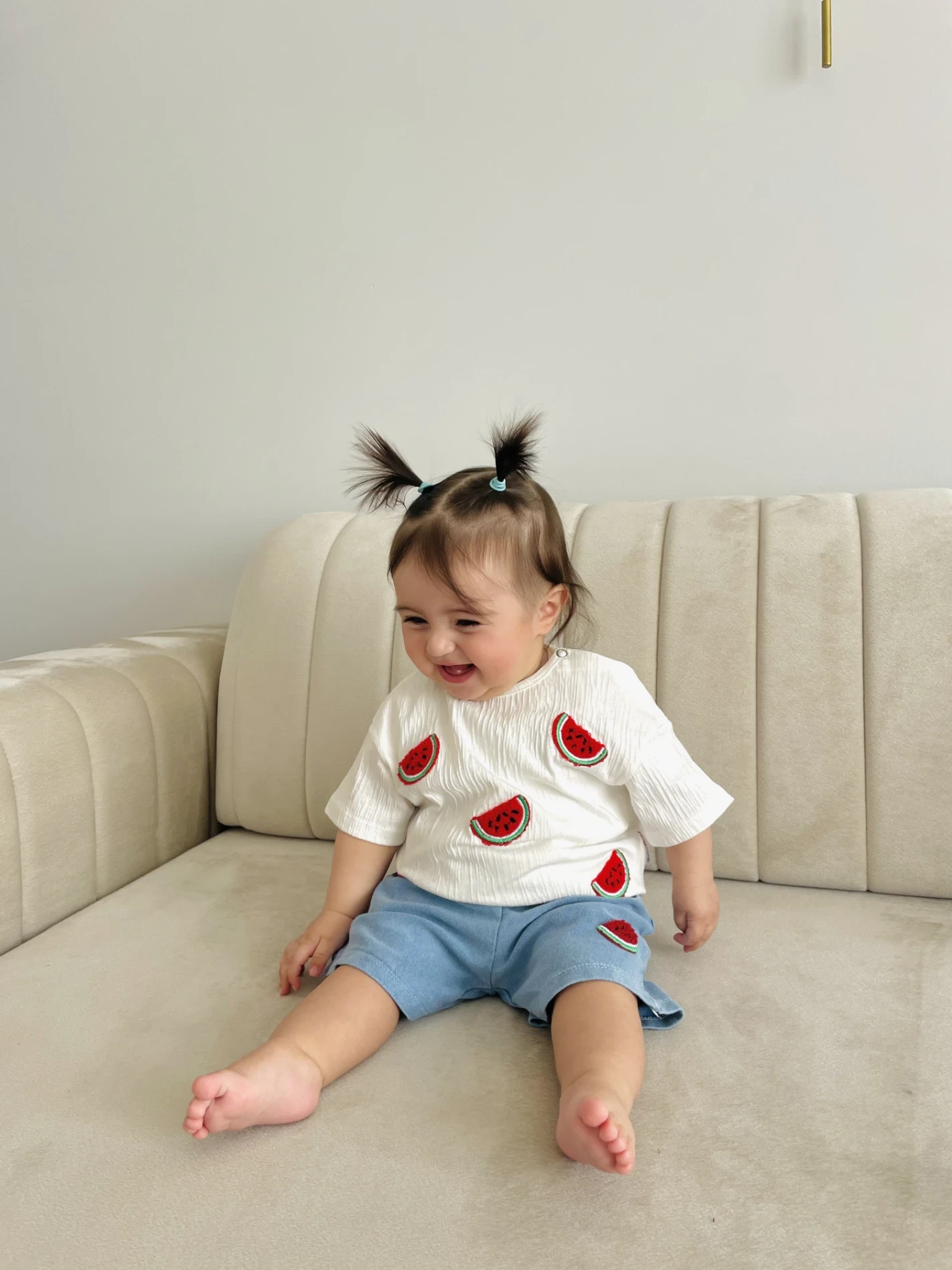 Karpuz  Nakışlı Bürümcük Kumaş Tişörtlü %100 Pamuk Likralı Esnek Kumaş 2’li Takım