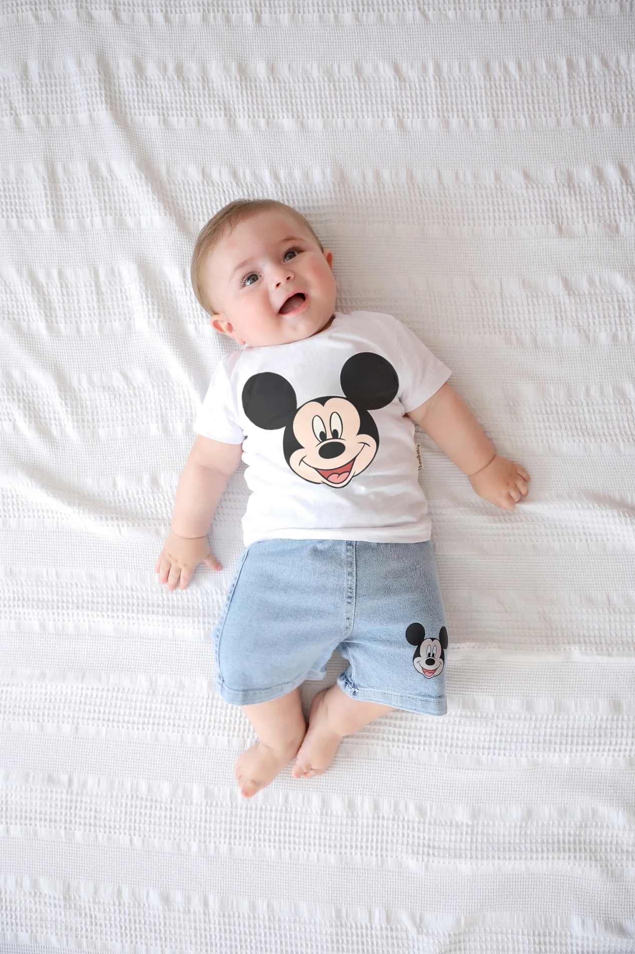 Mickey Mouse Baskılı Kot Şortlu  Unisex 2’li Premium Takım