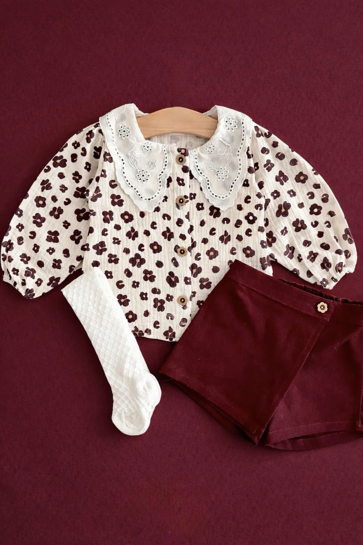 Leopar Desenli Müslin Fisto Yaka Çorap Hediyeli 3’lü Takım