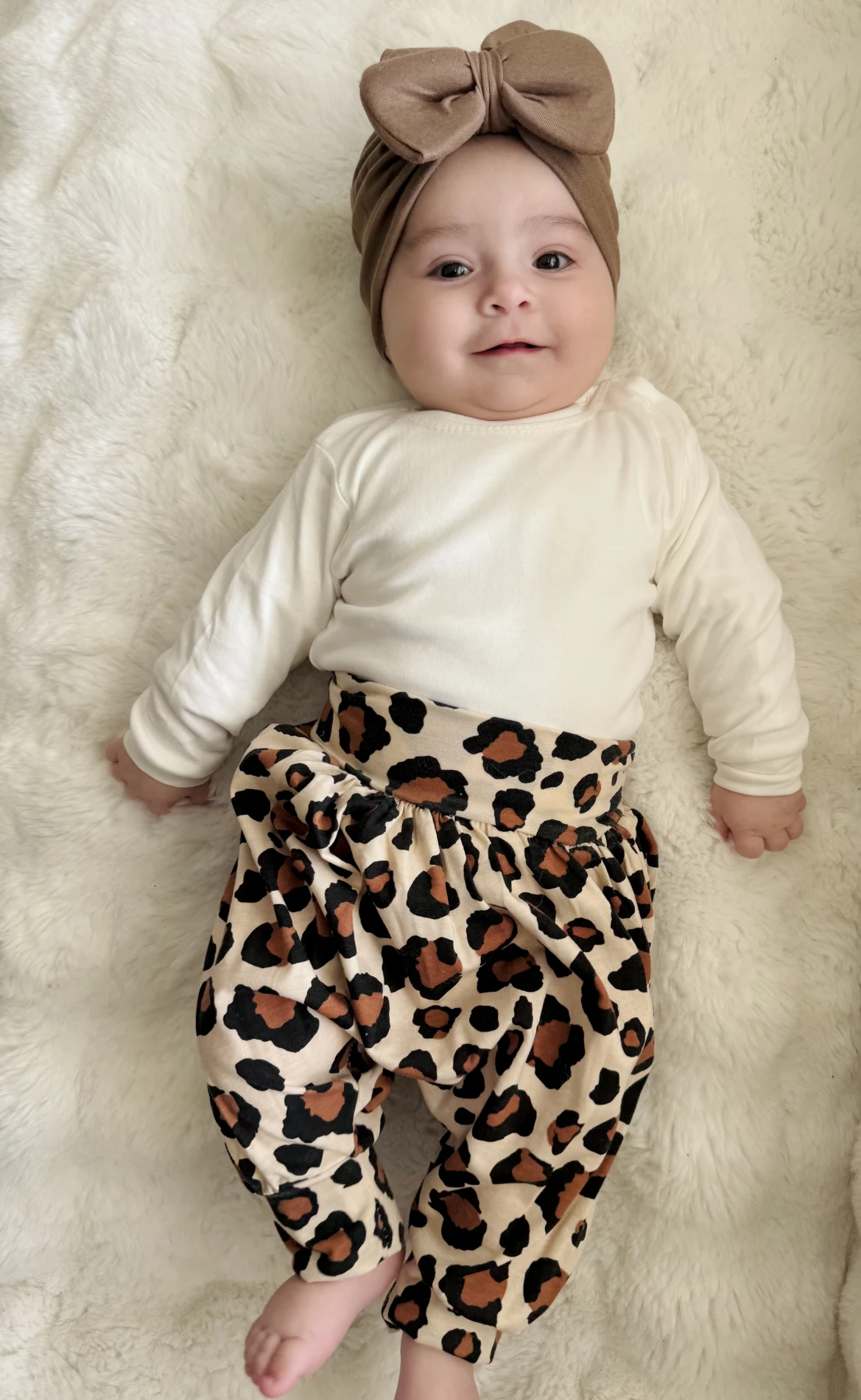 Leopar Desenli Şalvarlı UZUN Kollu Tişörtlü  3’lü Bandanalı  Takım