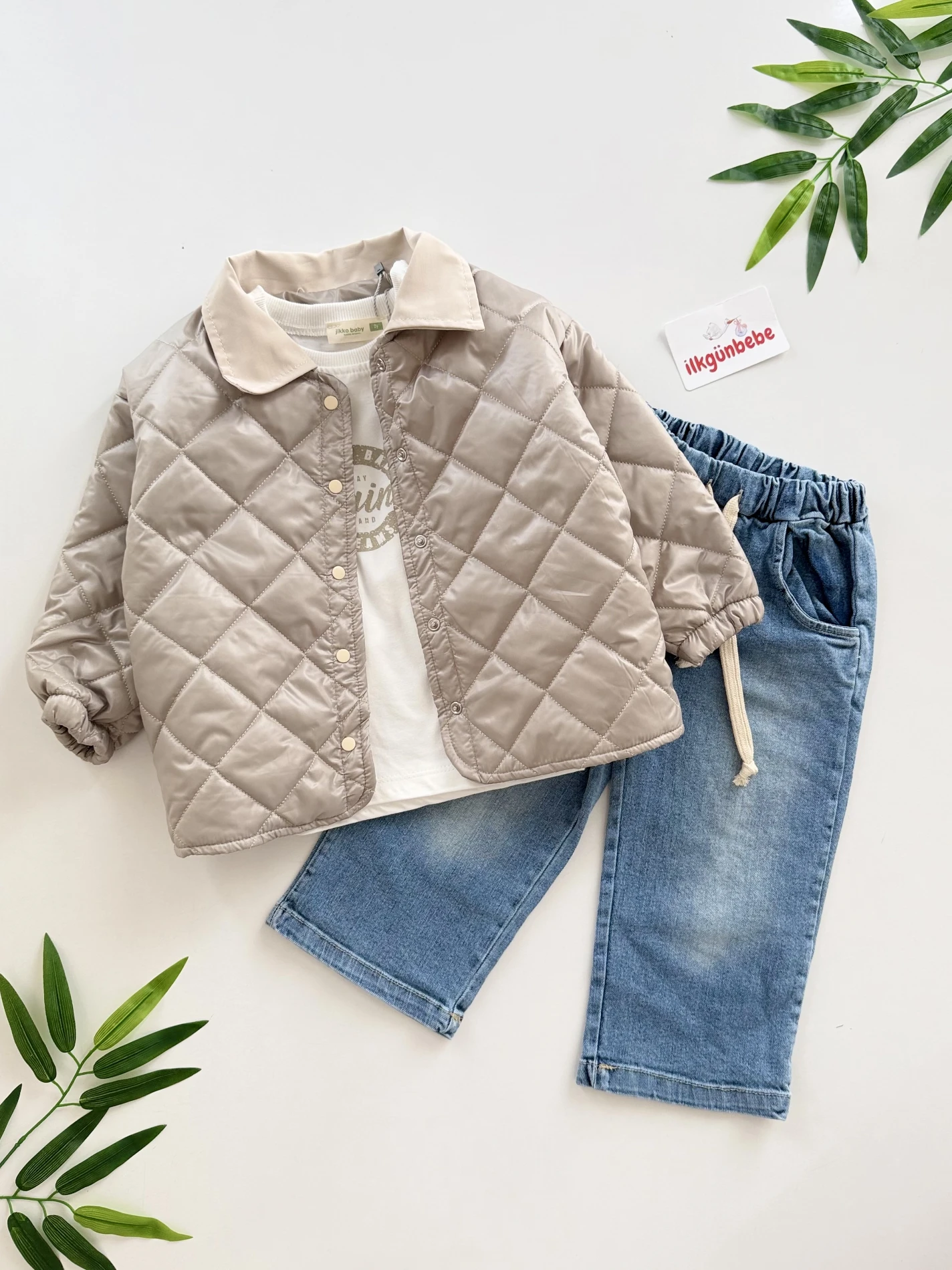 Kapitone Ceketli Kot Pantalonlu 3’lü Takım