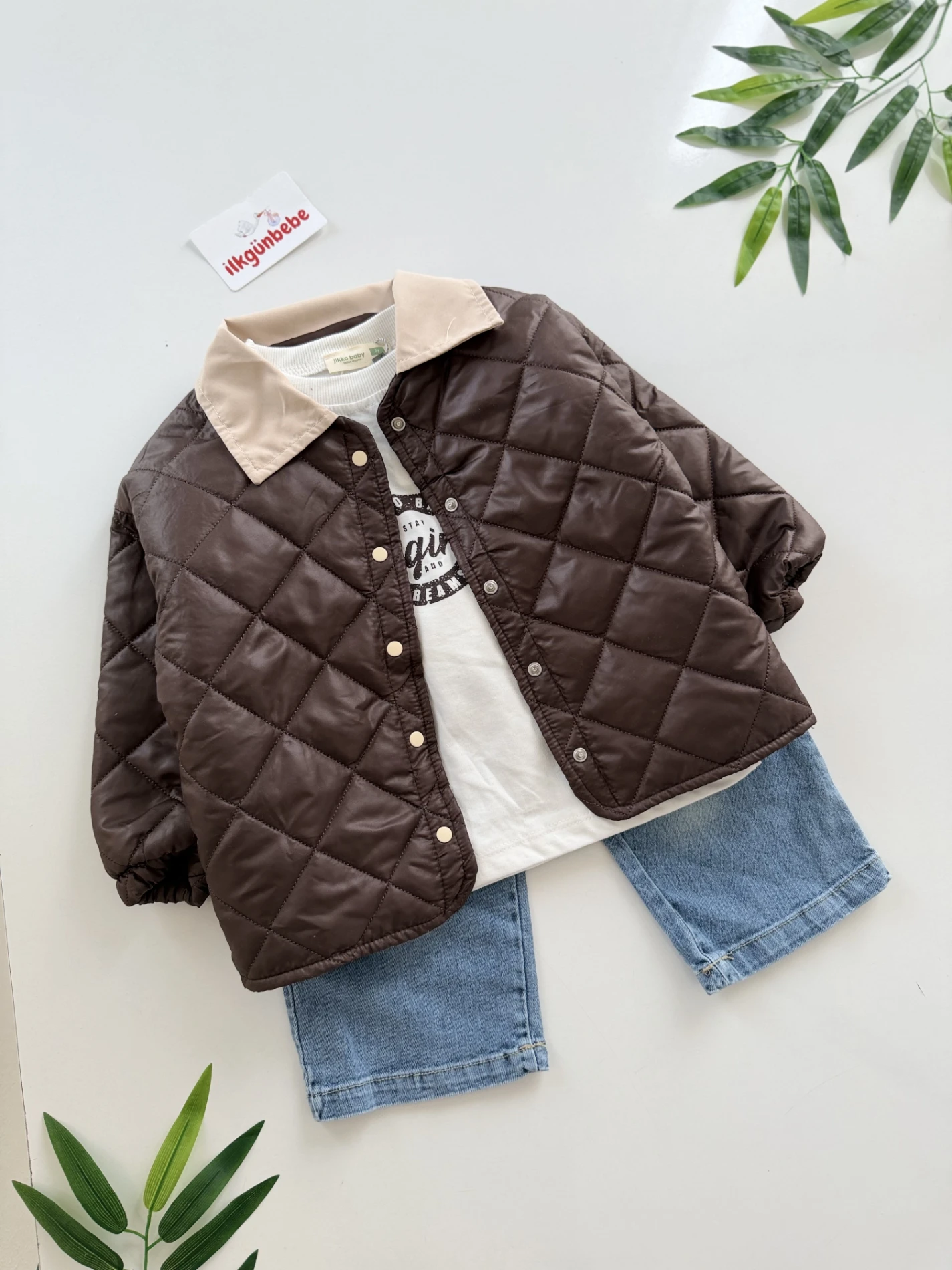 Kapitone Ceketli Kot Pantalonlu 3’lü Takım