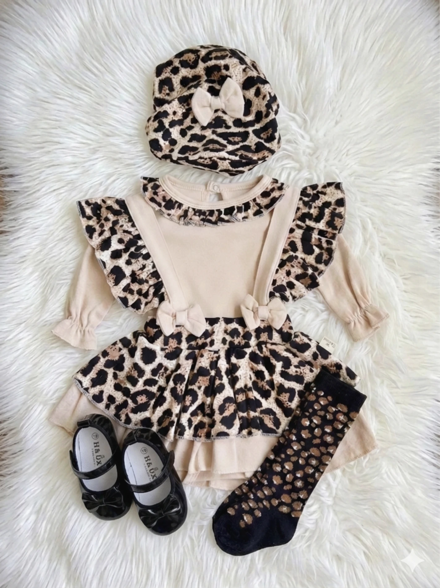 Leogirl Leopar Desenli Çoraplı Fisto Yaka Detaylı Premium Kalite 4’lü Set