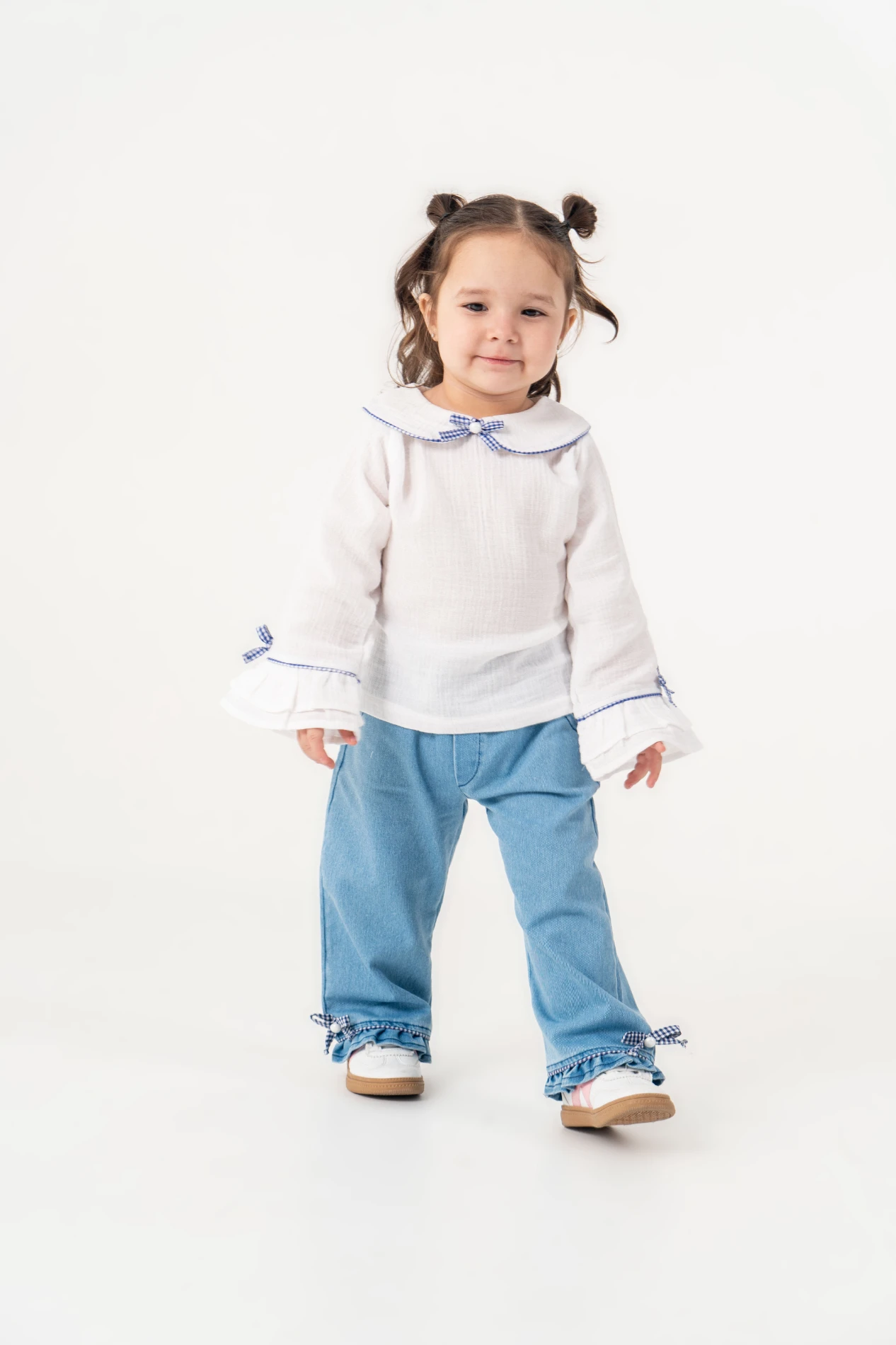 Pötikare Fiyonklu Müslin Yakalı Kot Pantalonlu 2’li Takım