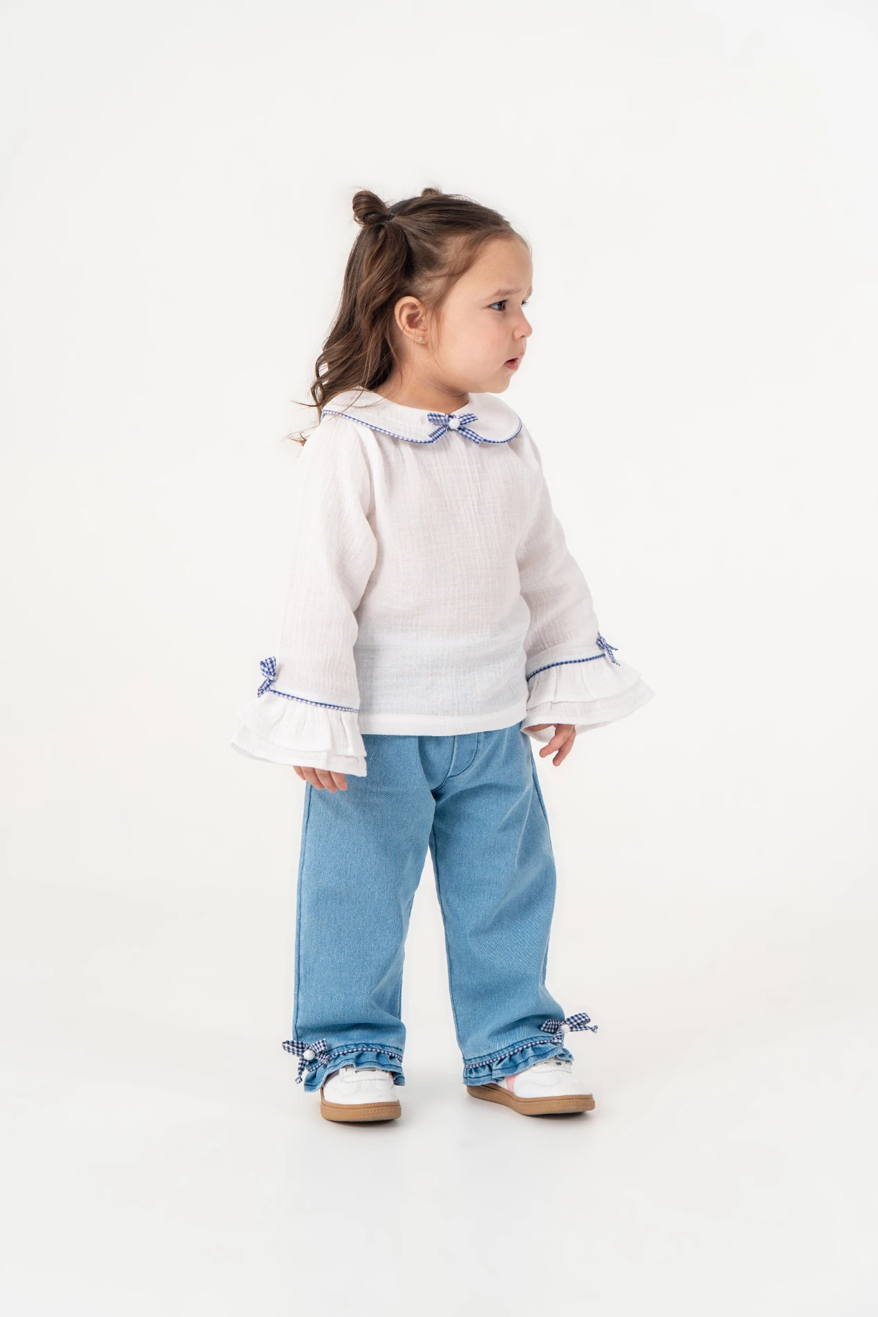 Pötikare Fiyonklu Müslin Yakalı Kot Pantalonlu 2’li Takım