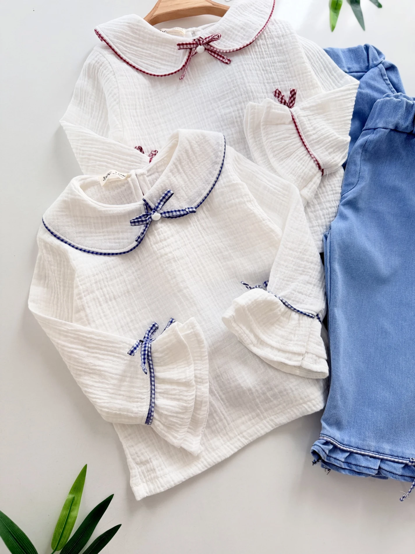 Pötikare Fiyonklu Müslin Yakalı Kot Pantalonlu 2’li Takım