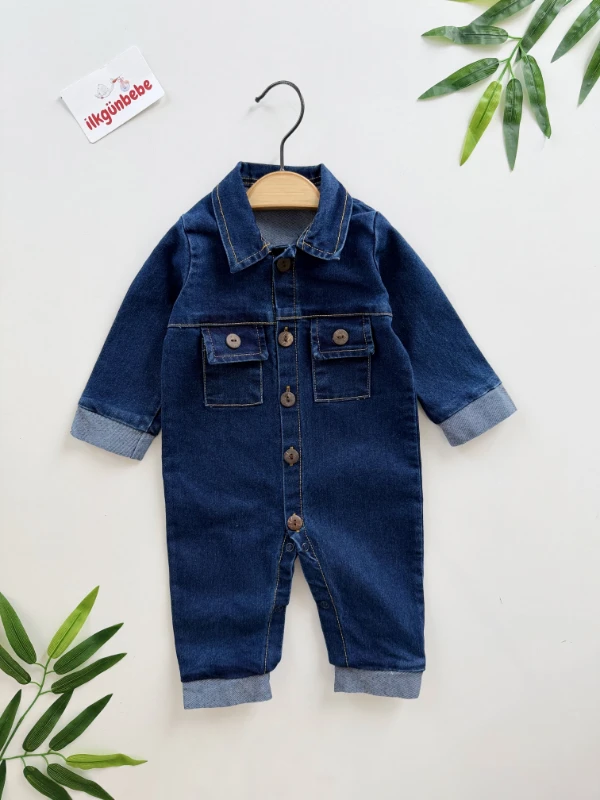 Likralı  Esnek Çetin Detaylı  Kot Tulum