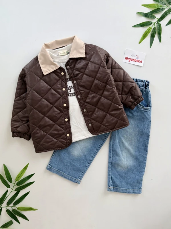 Kapitone Ceketli Kot Pantalonlu 3’lü Takım