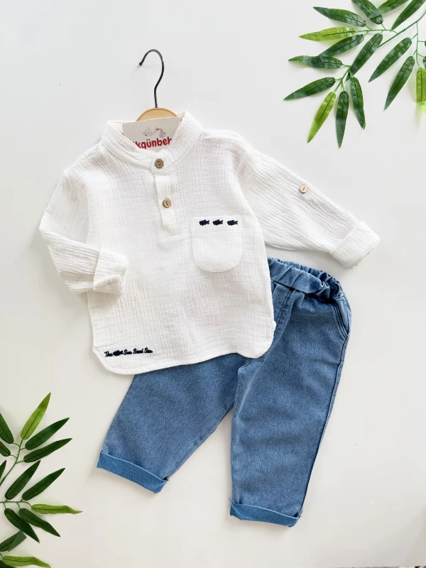 Müslin Kumaş Hakim Yakalı Gömlek & Kot Pantalon Takım