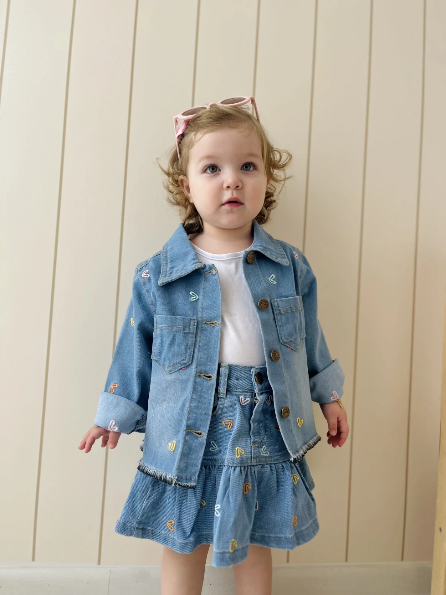 Kalp Nakışlı Kot  Fırfır Detaylı Etek Denim  