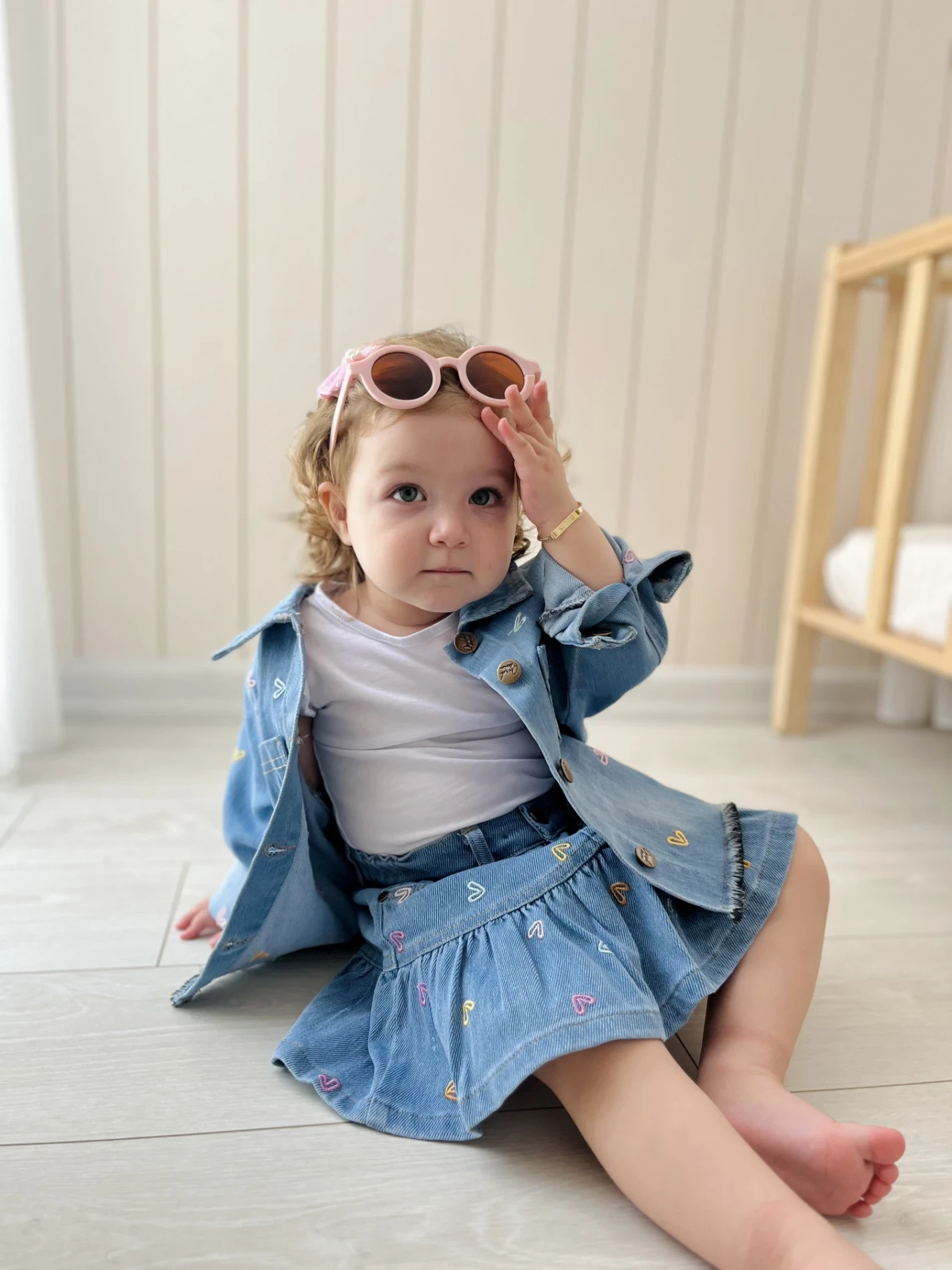 Kalp Nakışlı Kot  Fırfır Detaylı Etek Denim  