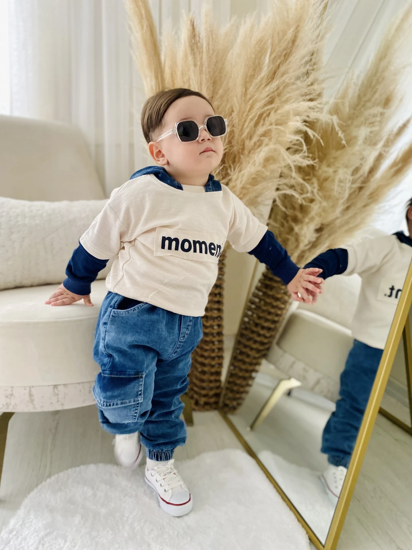 Moment Baskılı Kapüşonlu Sweatli Likralı Yumuşacık Kot Kumaş Pantonlu 2’li Premium Kalite Takım