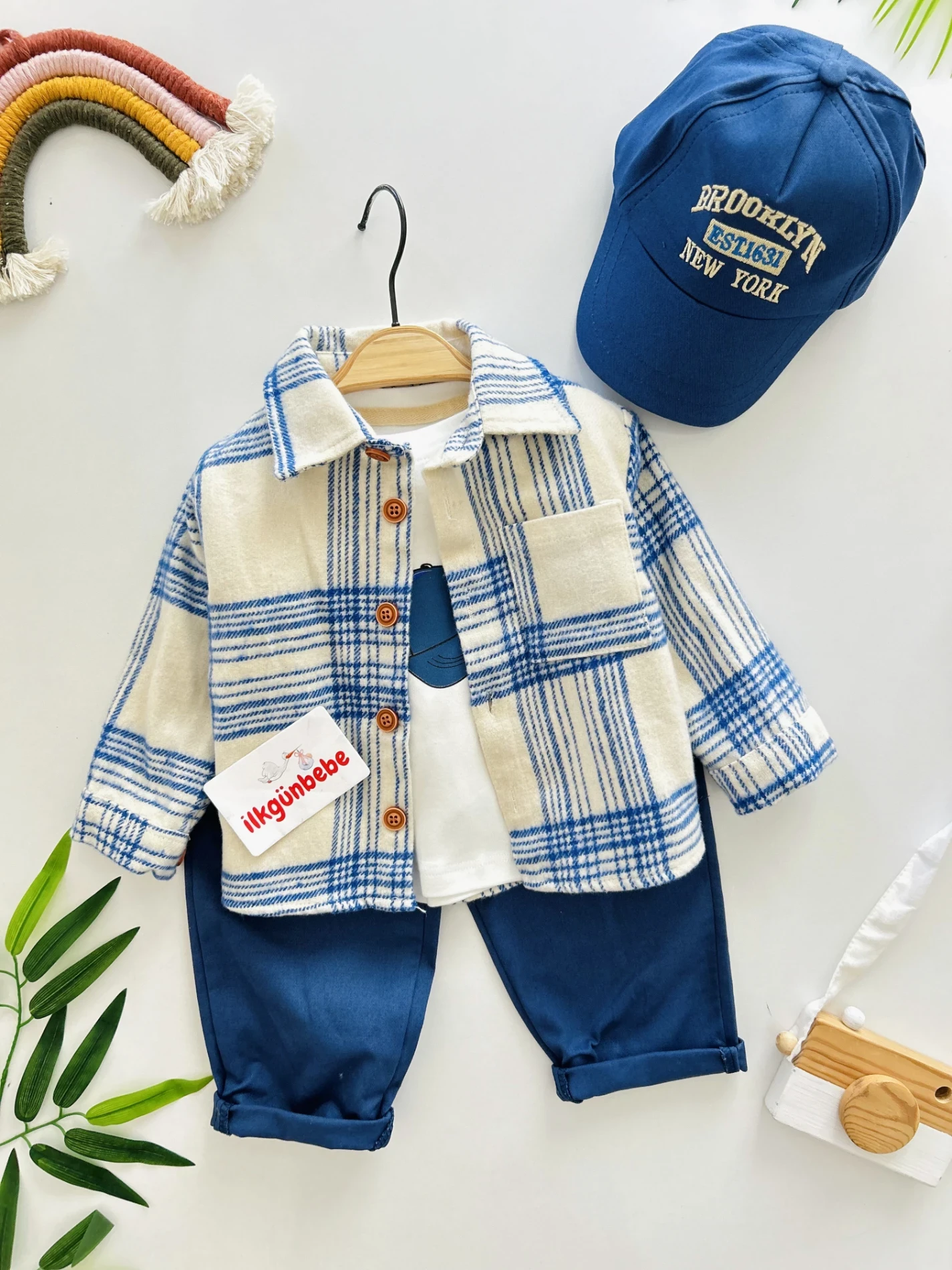 Oduncu Gömlek Şapkalı Oversize Hiphop Pantolon Badili 4lü Erkek Çocuk ve Bebek Takım