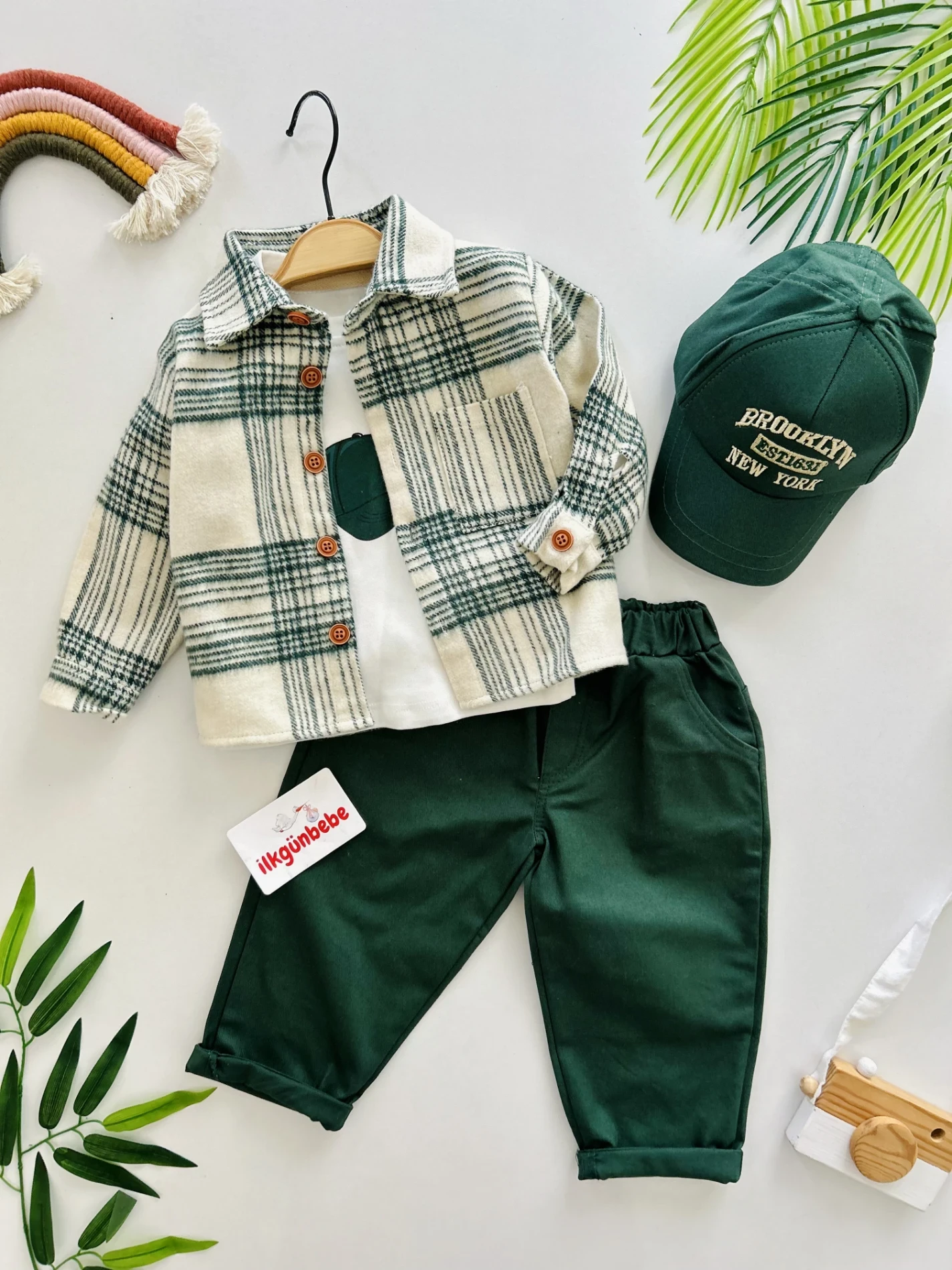 Oduncu Gömlek Şapkalı Oversize Hiphop Pantolon Badili 4lü Erkek Çocuk ve Bebek Takım