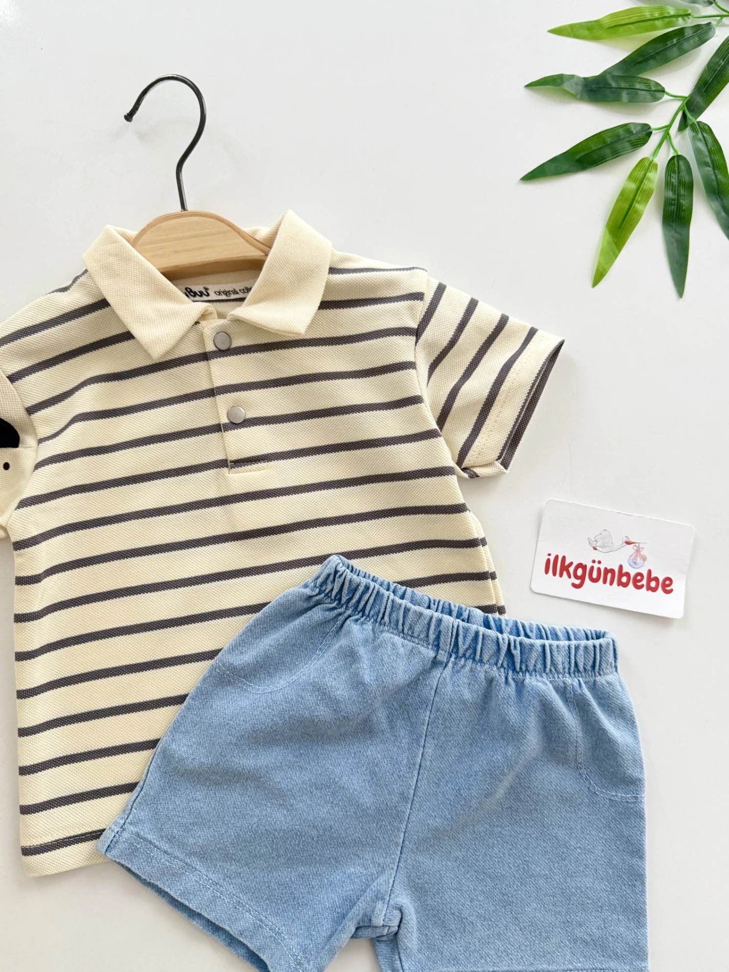 Çizgili Lacos Yaka & Denim Şort