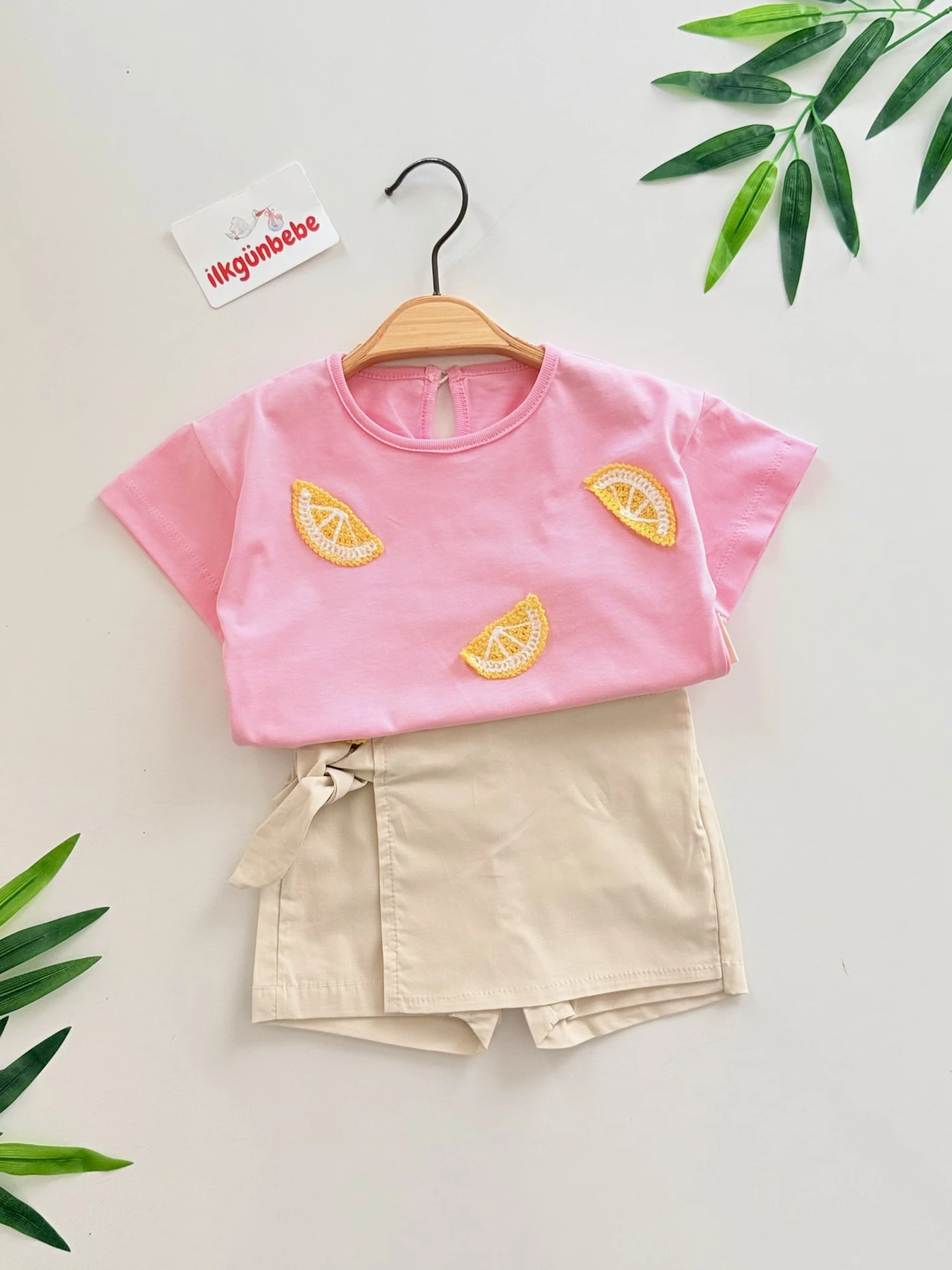 Örgü Limon Desenli Şort Etekli Takım