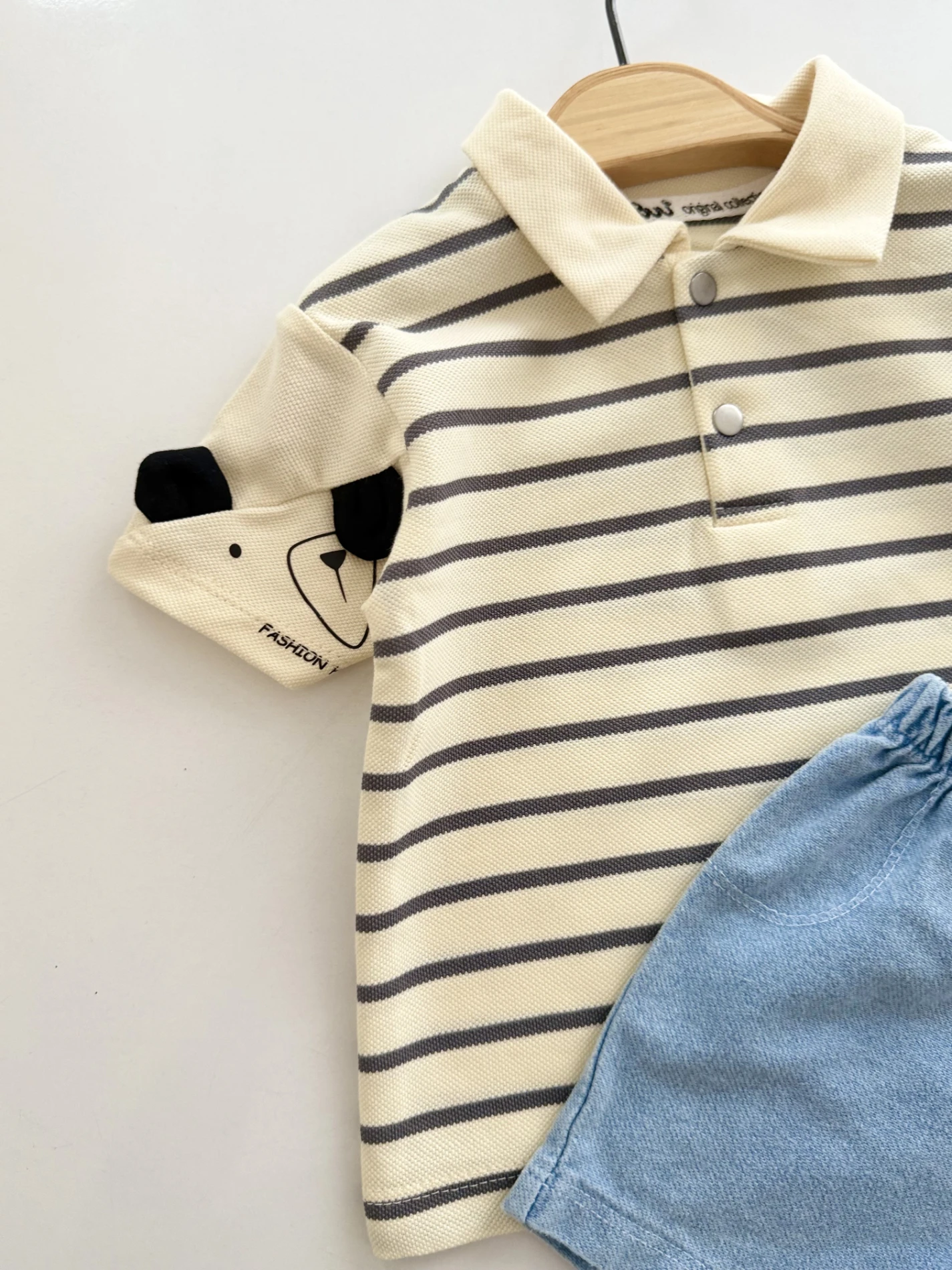 Çizgili Lacos Yaka & Denim Şort