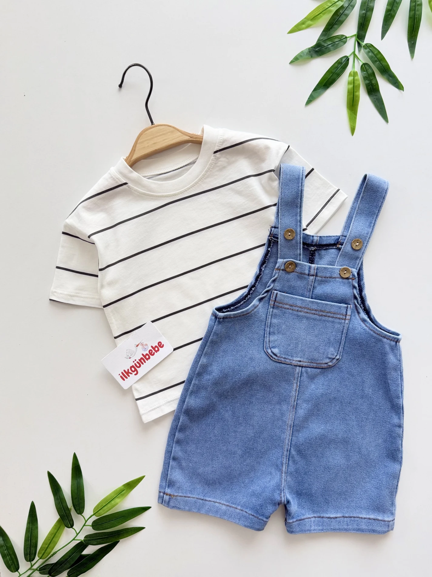 Denim Joy – 2’li Salopet ve Çizgili Tişört Takımı