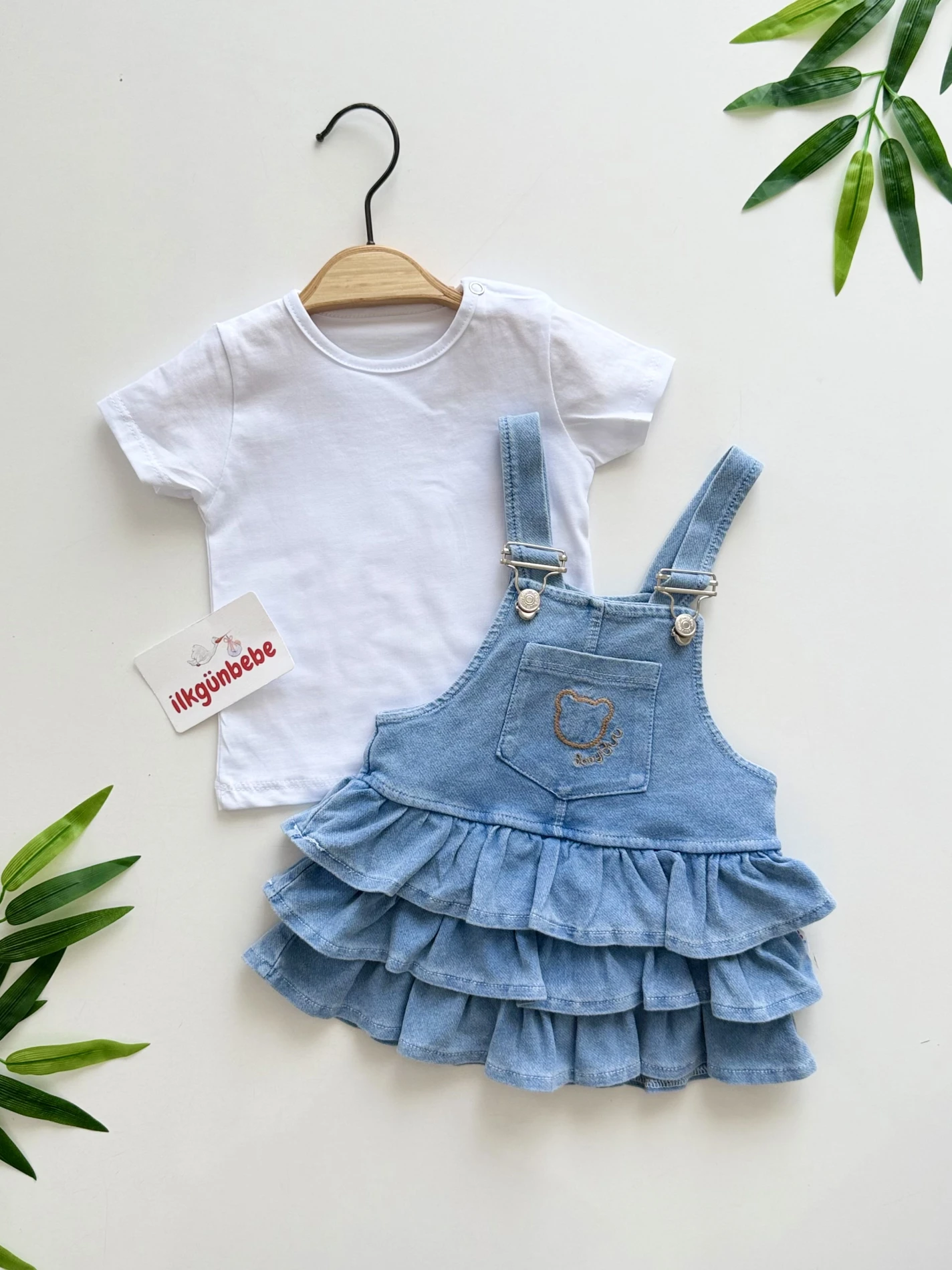 Denim Ruffles – 2’li Ayıcık Nakışlı Fırfırlı Jile Seti