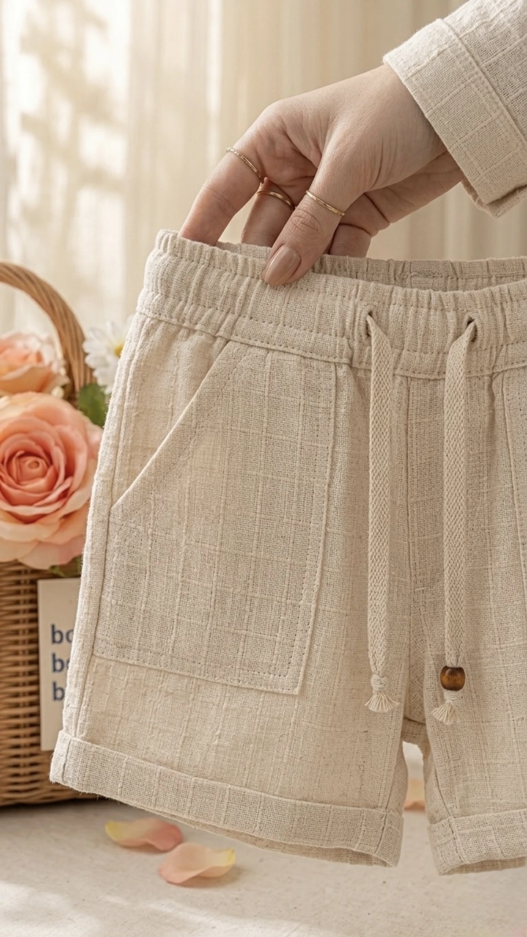 Müslin Şapkalı Müslin Gömlek ve Şort Takım